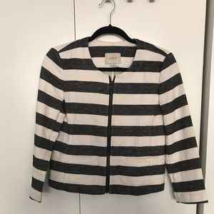 Loft Gray and White Wide Stripe Zip Up Jacket